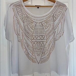 Flowey white gold and silver beaded top